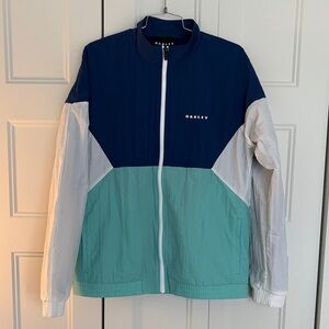 NWT Oakley Tri-Tone Windbreaker Track Jacket in Navy, Teal, and White